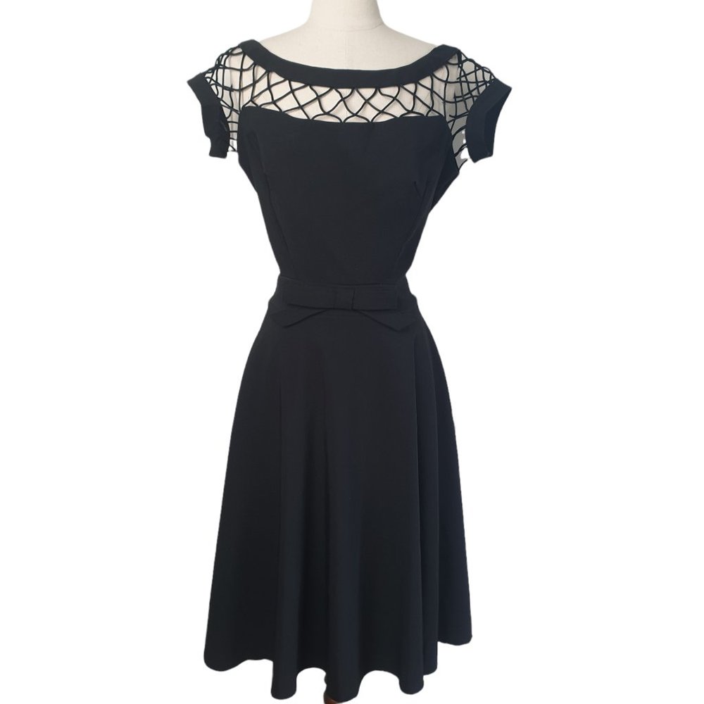 Tatyana | Size L | Black Designer Fit & Flare 50s Vintage Style Dress - Picture 5 of 13
